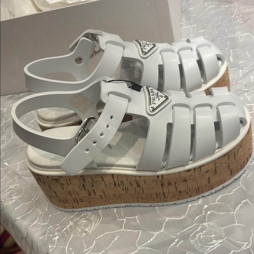 Prada White Cut-Out Platform Sandals - Picture 2 of 4